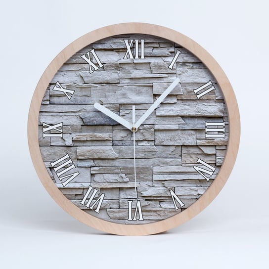 Zegar drewniany na ścianę kamienna ściana fi 30 cm, Tulup Tulup