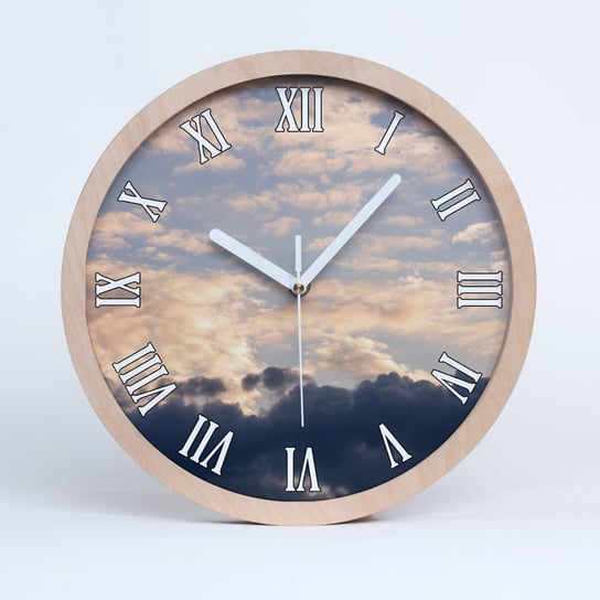 Zegar drewniany okrągły chmury na niebie fi 30 cm, Tulup Tulup