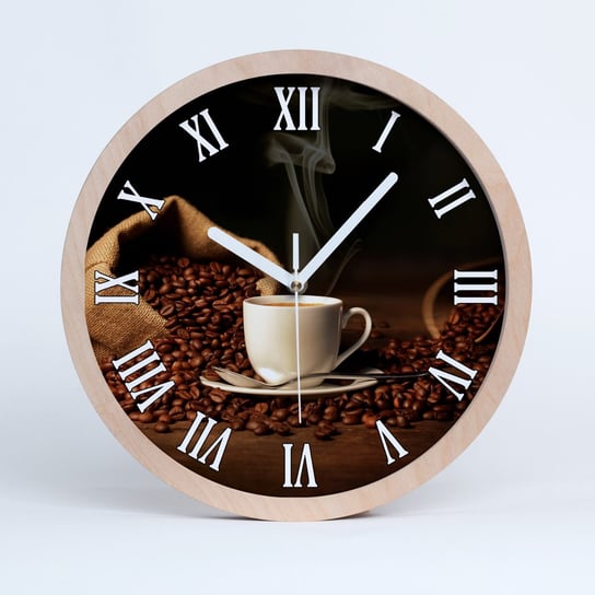 Zegar drewniany okrągły kawa w filiżance fi 30 cm, Tulup Tulup