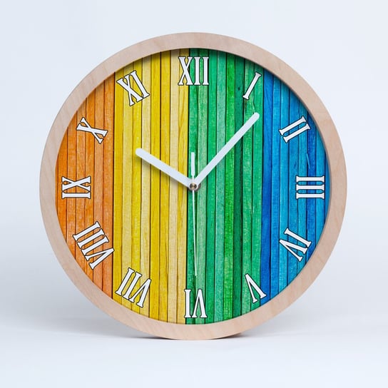 Zegar drewniany okrągły kolorowe paski fi 30 cm, Tulup Tulup