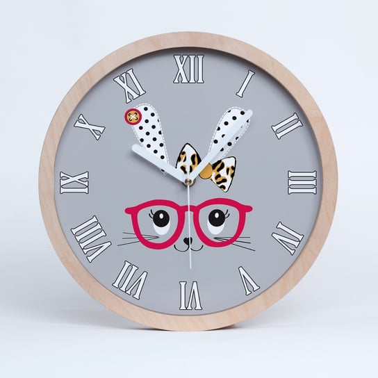 Zegar drewniany okrągły królik w okularach fi 30, Tulup Tulup