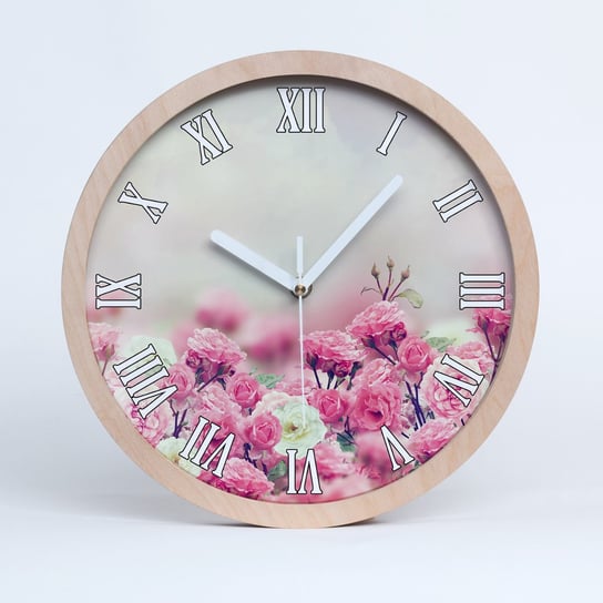 Zegar drewniany okrągły kwiaty dzikiej róży fi 30, Tulup Tulup
