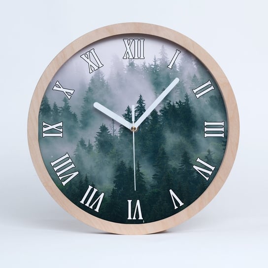 Zegar drewniany okrągły mgła nad lasem fi 30 cm, Tulup Tulup