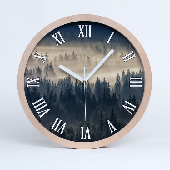 Zegar drewniany okrągły mgła nad lasem fi 30 cm, Tulup Tulup