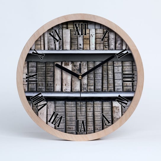 Zegar drewniany okrągły półka na książki fi 30 cm, Tulup Tulup