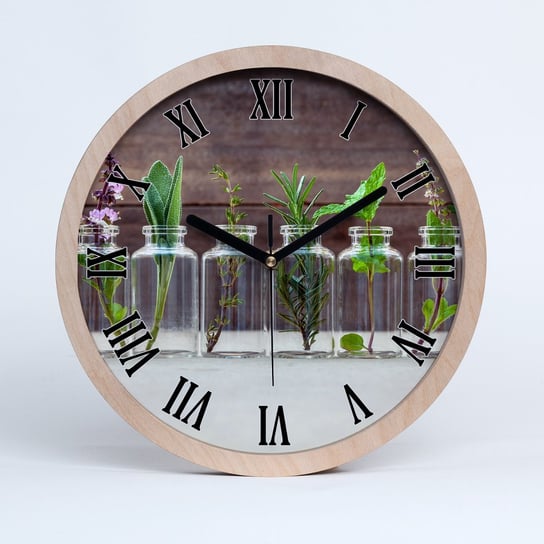 Zegar drewniany okrągły rośliny w słoikach fi 30, Tulup Tulup