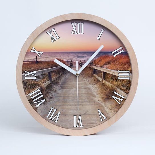 Zegar drewniany okrągły ścieżka na plażę fi 30 cm, Tulup Tulup