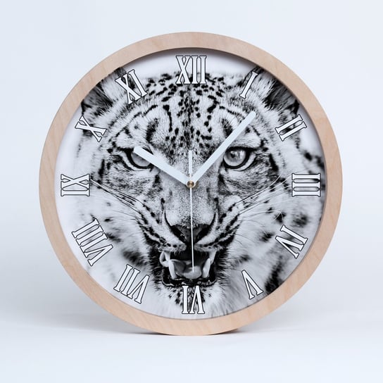 Zegar drewniany okrągły śnieżna pantera fi 30 cm, Tulup Tulup