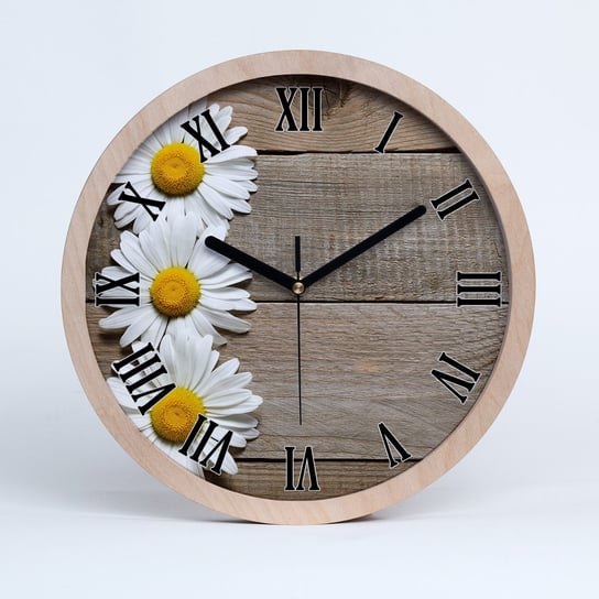 Zegar drewniany okrągły stokrotki drewno fi 30 cm, Tulup Tulup