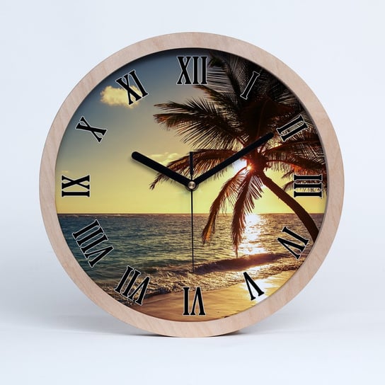 Zegar drewniany okrągły tropikalna plaża fi 30 cm, Tulup Tulup
