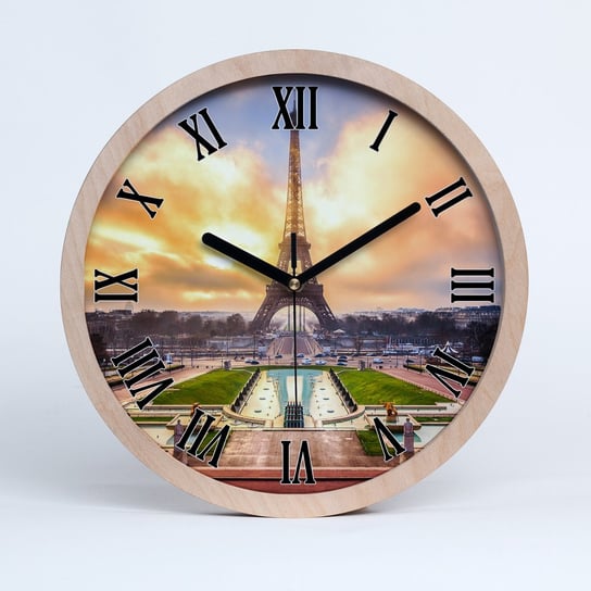 Zegar drewniany okrągły wieża eiffla paryż fi 30, Tulup Tulup