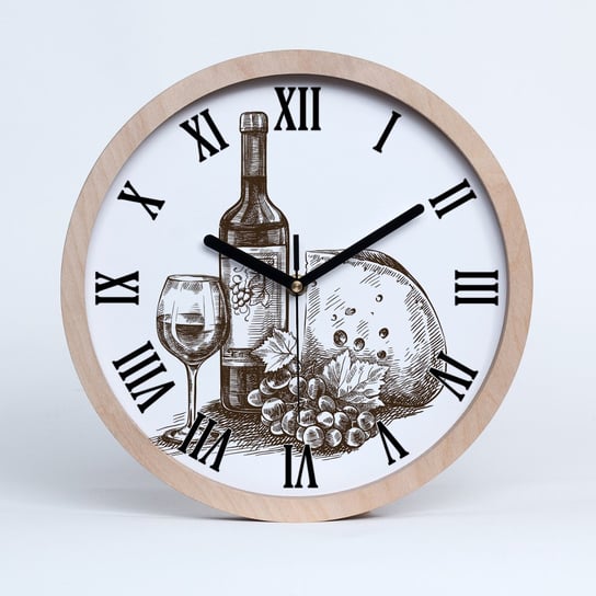 Zegar drewniany okrągły wino i przekąski fi 30 cm, Tulup Tulup