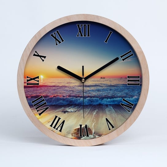 Zegar drewniany okrągły wschód słońca morze fi 30, Tulup Tulup