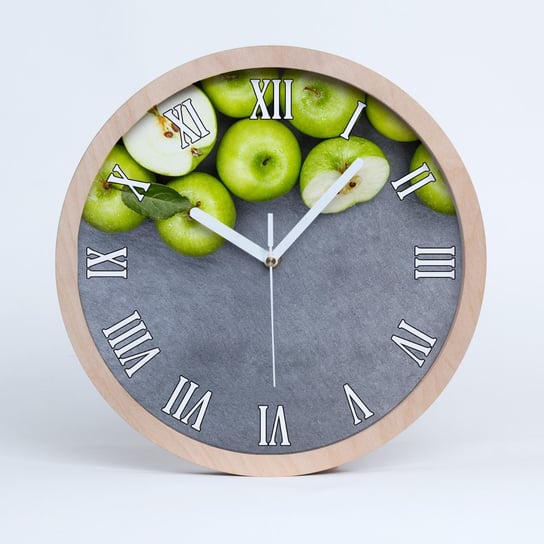Zegar drewniany okrągły zielone jabłka fi 30 cm, Tulup Tulup