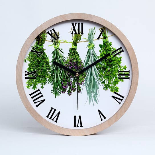 Zegar drewniany okrągły zioła na sznurku fi 30 cm, Tulup Tulup