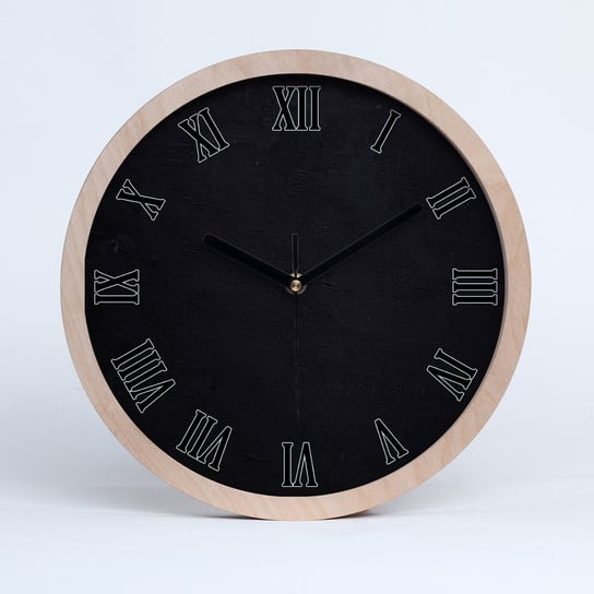Zegar drewniany rzymski czarna tablica fi 30 cm, Tulup Tulup