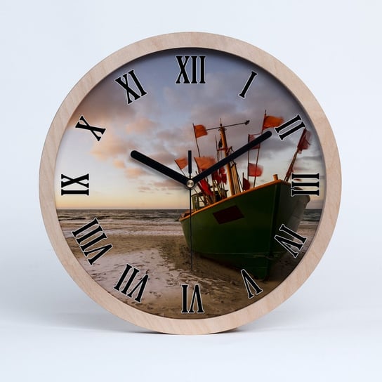 Zegar drewniany rzymski kuter rybacki plaża fi 30, Tulup Tulup