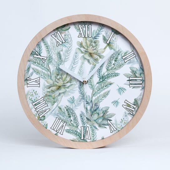 Zegar drewniany rzymski kwiaty i liście 30 cm, Tulup Tulup