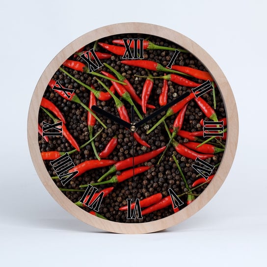 Zegar drewniany rzymski papryczki chilli fi 30 cm, Tulup Tulup