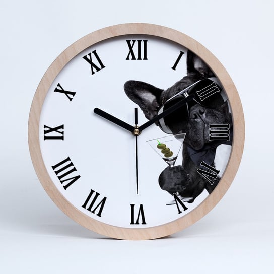 Zegar drewniany rzymski pies z martini fi 30 cm, Tulup Tulup