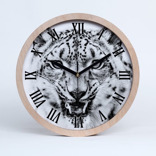 Zegar drewniany rzymski śnieżna pantera fi 30 cm, Tulup Tulup