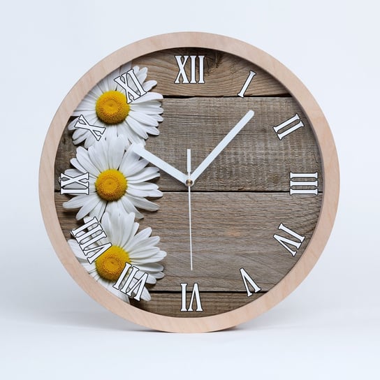 Zegar drewniany rzymski stokrotki drewno fi 30 cm, Tulup Tulup