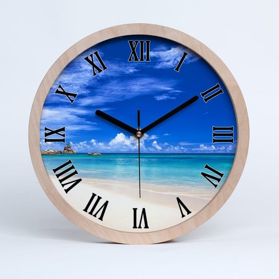 Zegar drewniany rzymski tropikalna plaża fi 30 cm, Tulup Tulup