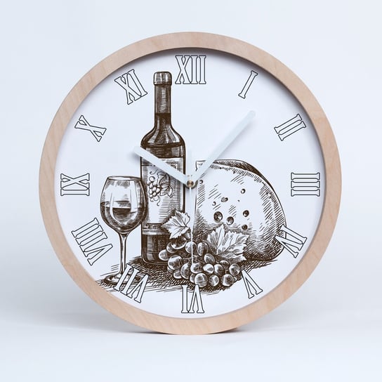Zegar drewniany rzymski wino i przekąski fi 30 cm, Tulup Tulup