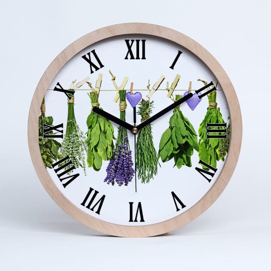 Zegar drewniany rzymski zioła na sznurku fi 30 cm, Tulup Tulup