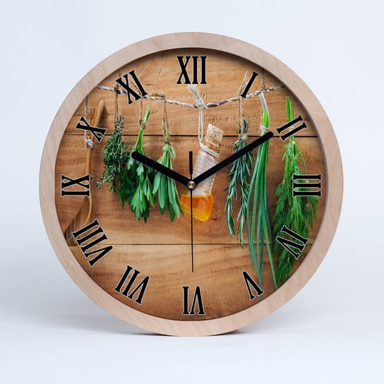 Zegar drewniany rzymski zioła na sznurku fi 30 cm, Tulup Tulup