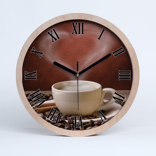 Zegar drewno na ścianę aromatyczna kawa fi 30 cm, Tulup Tulup