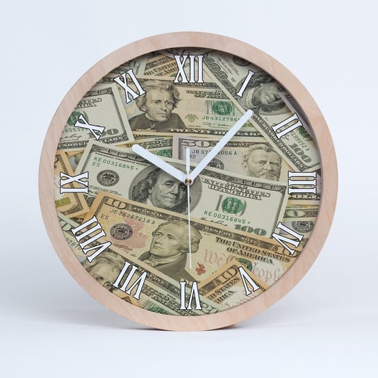 Zegar drewno na ścianę banknoty dolarów fi 30 cm, Tulup Tulup