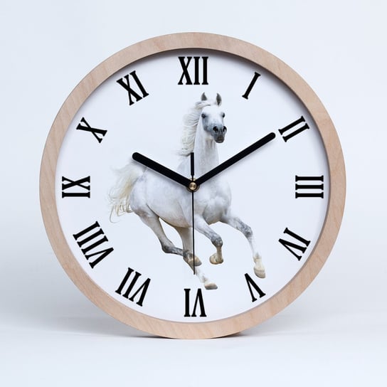 Zegar drewno na ścianę biały arabski koń fi 30 cm, Tulup Tulup