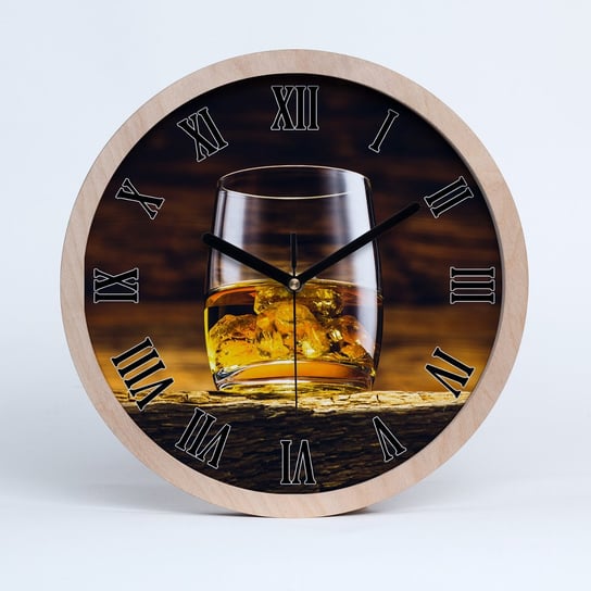 Zegar drewno na ścianę burbon w szklance fi 30 cm, Tulup Tulup