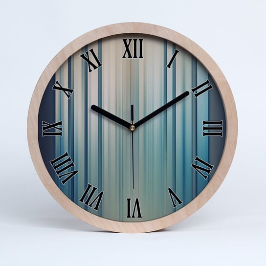 Zegar drewno na ścianę niebieskie paski fi 30 cm, Tulup Tulup