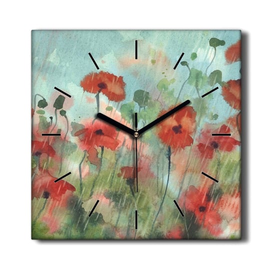 Zegar drukowany na płótnie Maki w deszczu 30x30 cm, Coloray Coloray