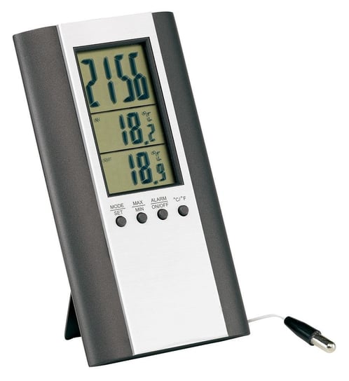 Zegar elektroniczny z termometrem, MARS, srebrny UPOMINKARNIA