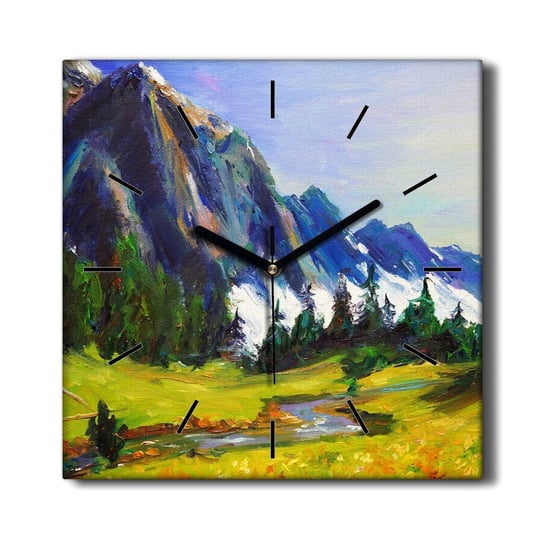 Zegar grafika na płótnie Łąka las góry niebo 30x30, Coloray Coloray