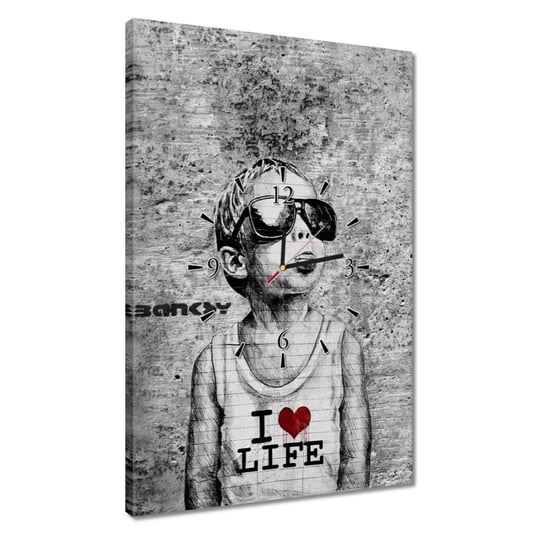 Zegar I love life Banksy, 40x60cm ZeSmakiem