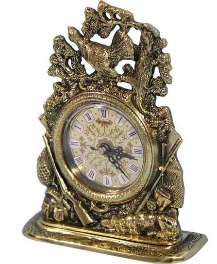 Zegar kominkowy ozdobny metal rzeźba złoty Pigmejka