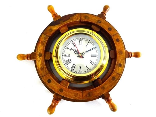 Zegar marynistyczny w drewnianym kole sterowym GIFTDECO