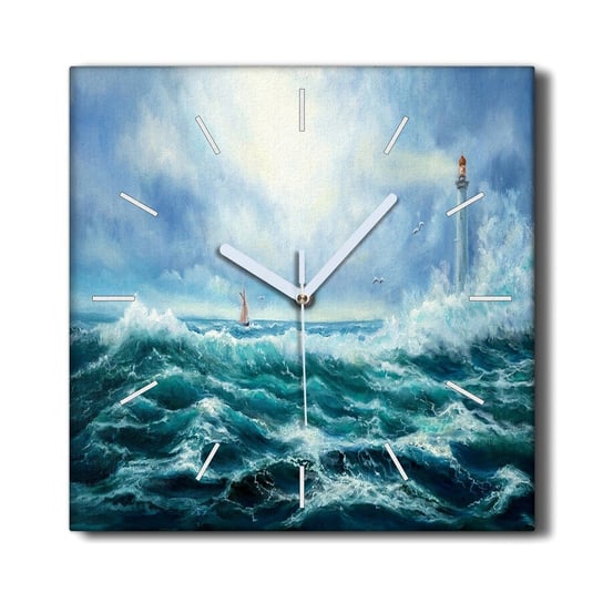 Zegar na płótnie 30x30 Burza fale latarnia morska, Coloray Coloray