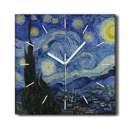 Zegar na płótnie 30x30 cm Gwiaździsta noc Van Gogh, Coloray Coloray