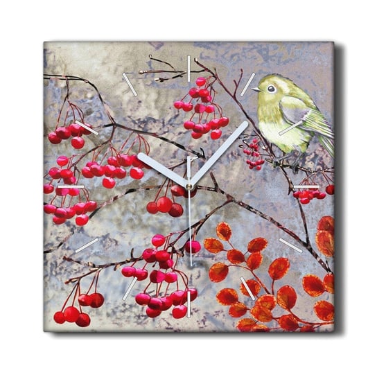 Zegar na płótnie 30x30 Gałęzie owoce liście ptaki, Coloray Coloray
