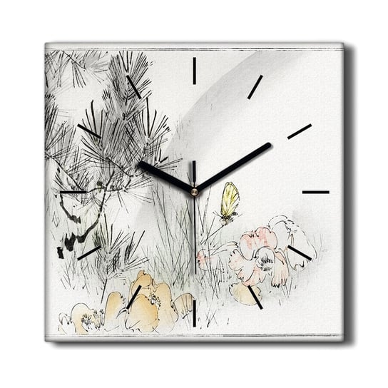 Zegar na płótnie cichy kwarcowy Kwiaty motyl 30x30, Coloray Coloray