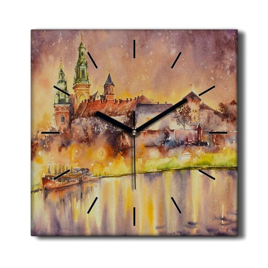 Zegar na płótnie do kuchni Rzeka budynki 30x30 cm, Coloray Coloray