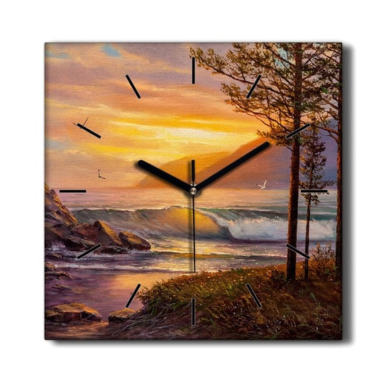 Zegar na płótnie Drzewa fale zachód słońca 30x30, Coloray Coloray