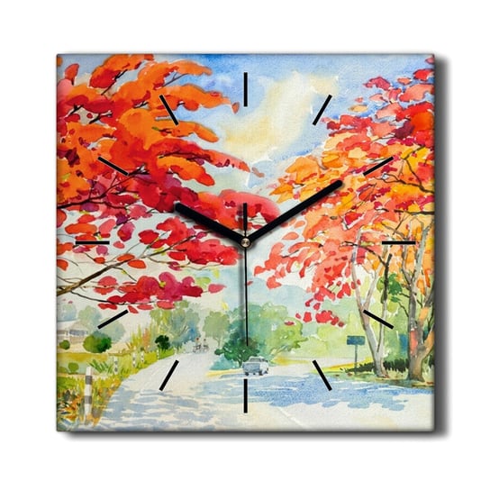 Zegar na płótnie Drzewa kwiaty droga niebo 30x30, Coloray Coloray