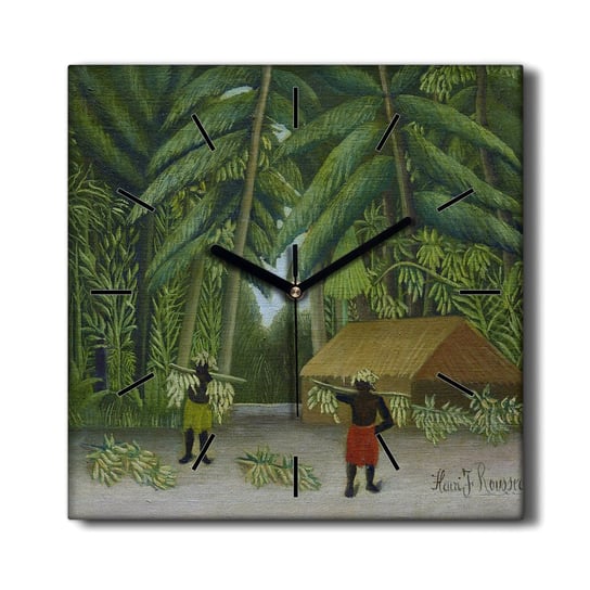 Zegar na płótnie Dżungla chata palmy banany 30x30, Coloray Coloray