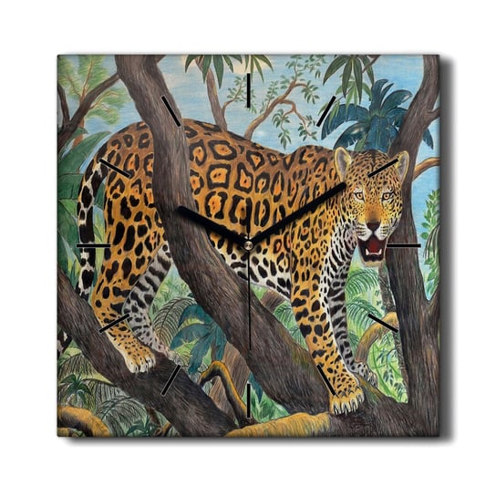 Zegar na płótnie Dżungla drzewa zwierzę kot 30x30, Coloray Coloray
